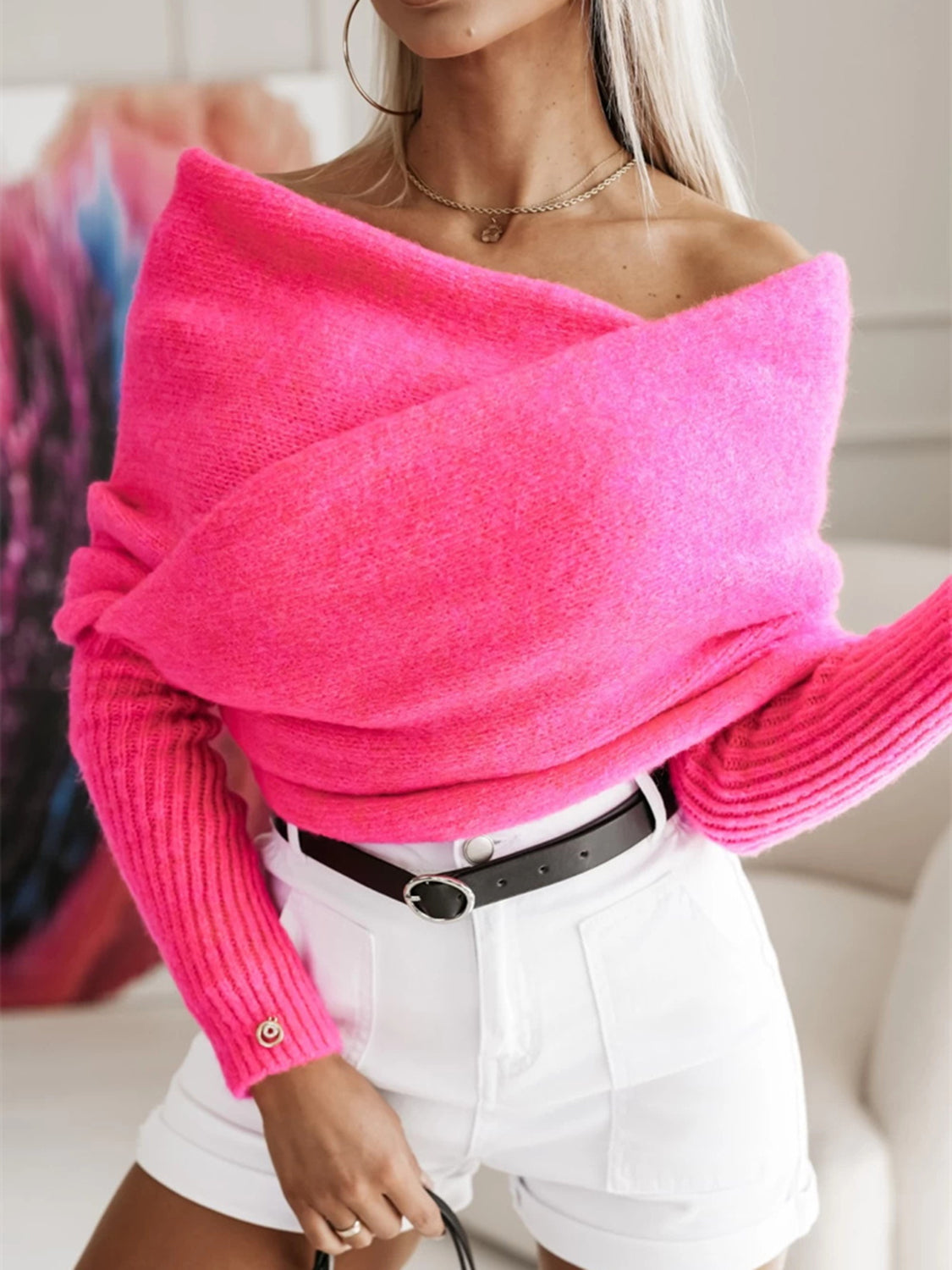 Off Shoulder Long Sleeve Sweater Top