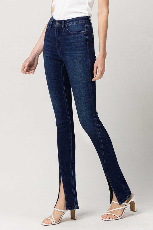 High Waist Slim Straight Leg W/Slit