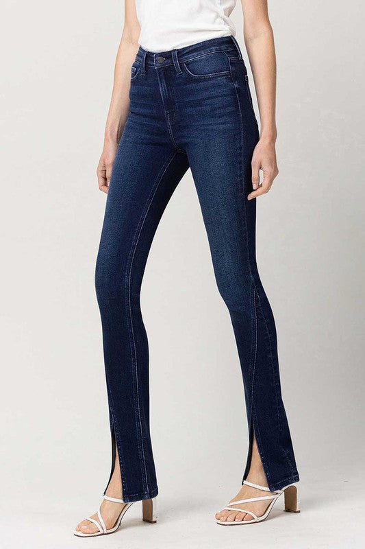 High Waist Slim Straight Leg W/Slit