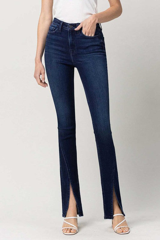 High Waist Slim Straight Leg W/Slit