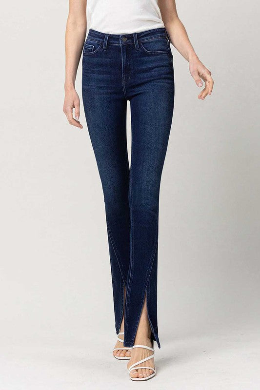 High Waist Slim Straight Leg W/Slit