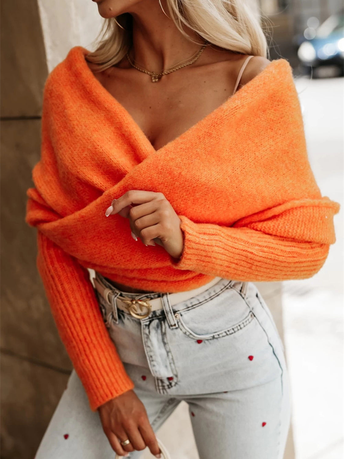 Off Shoulder Long Sleeve Sweater Top