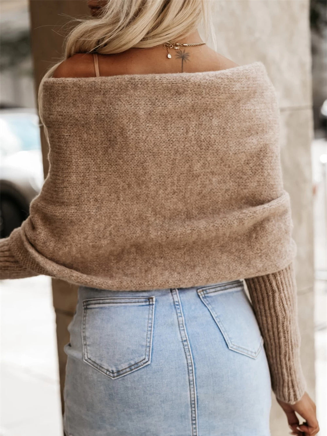 Off Shoulder Long Sleeve Sweater Top