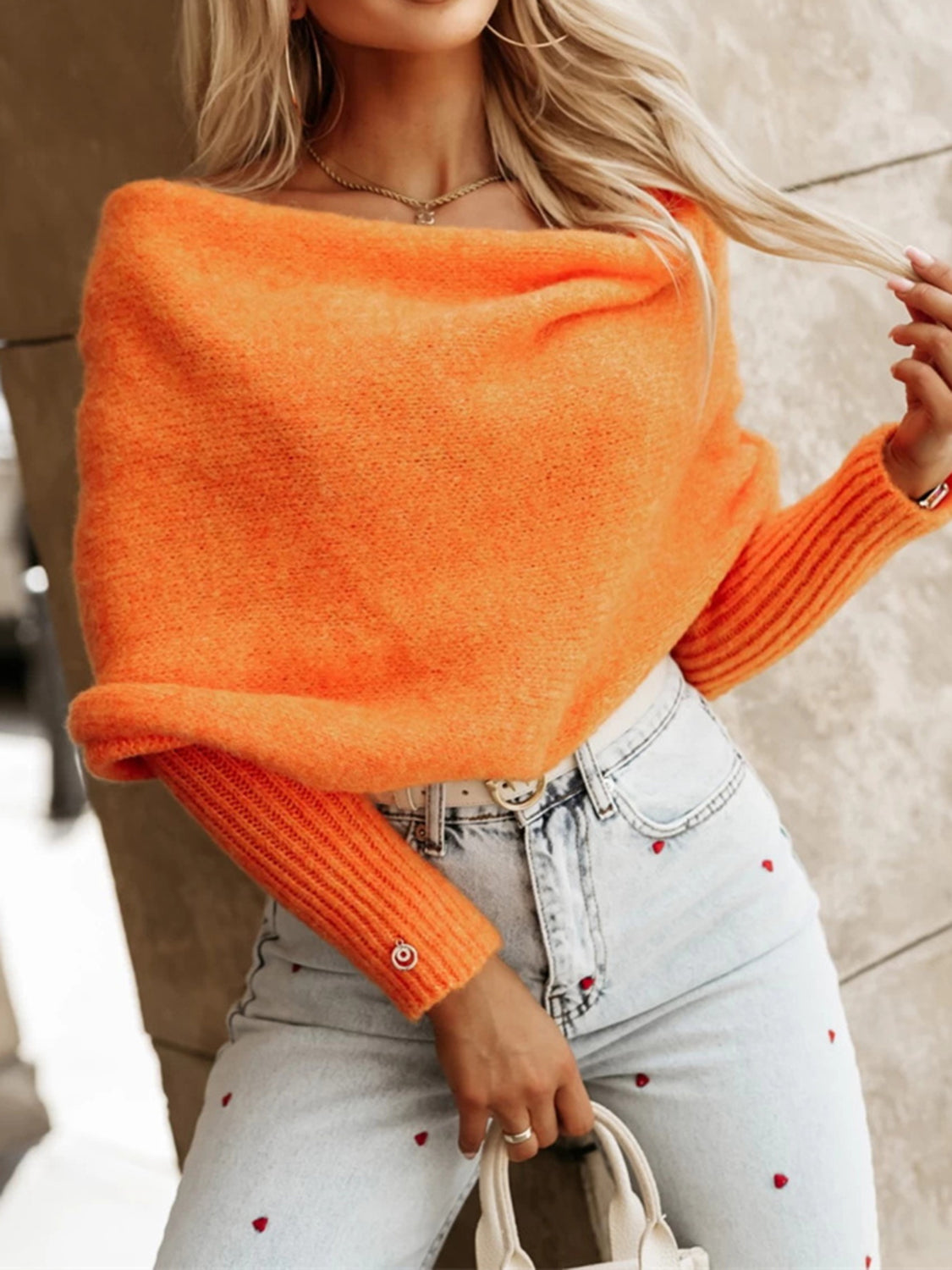 Off Shoulder Long Sleeve Sweater Top