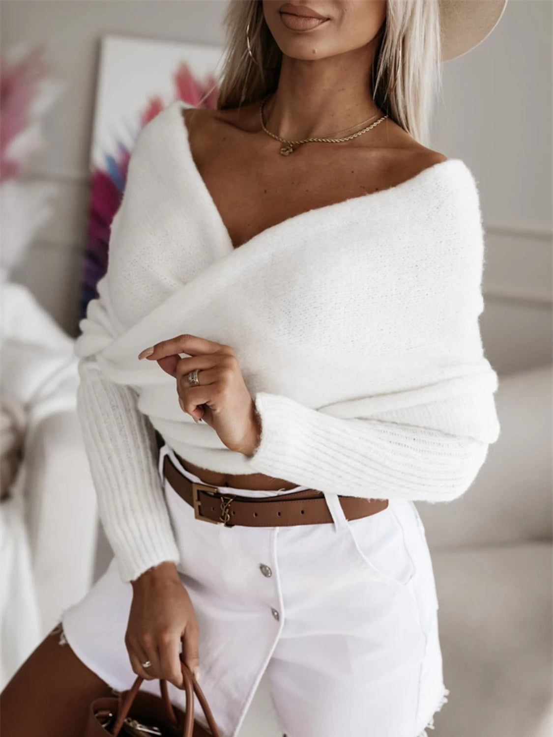 Off Shoulder Long Sleeve Sweater Top