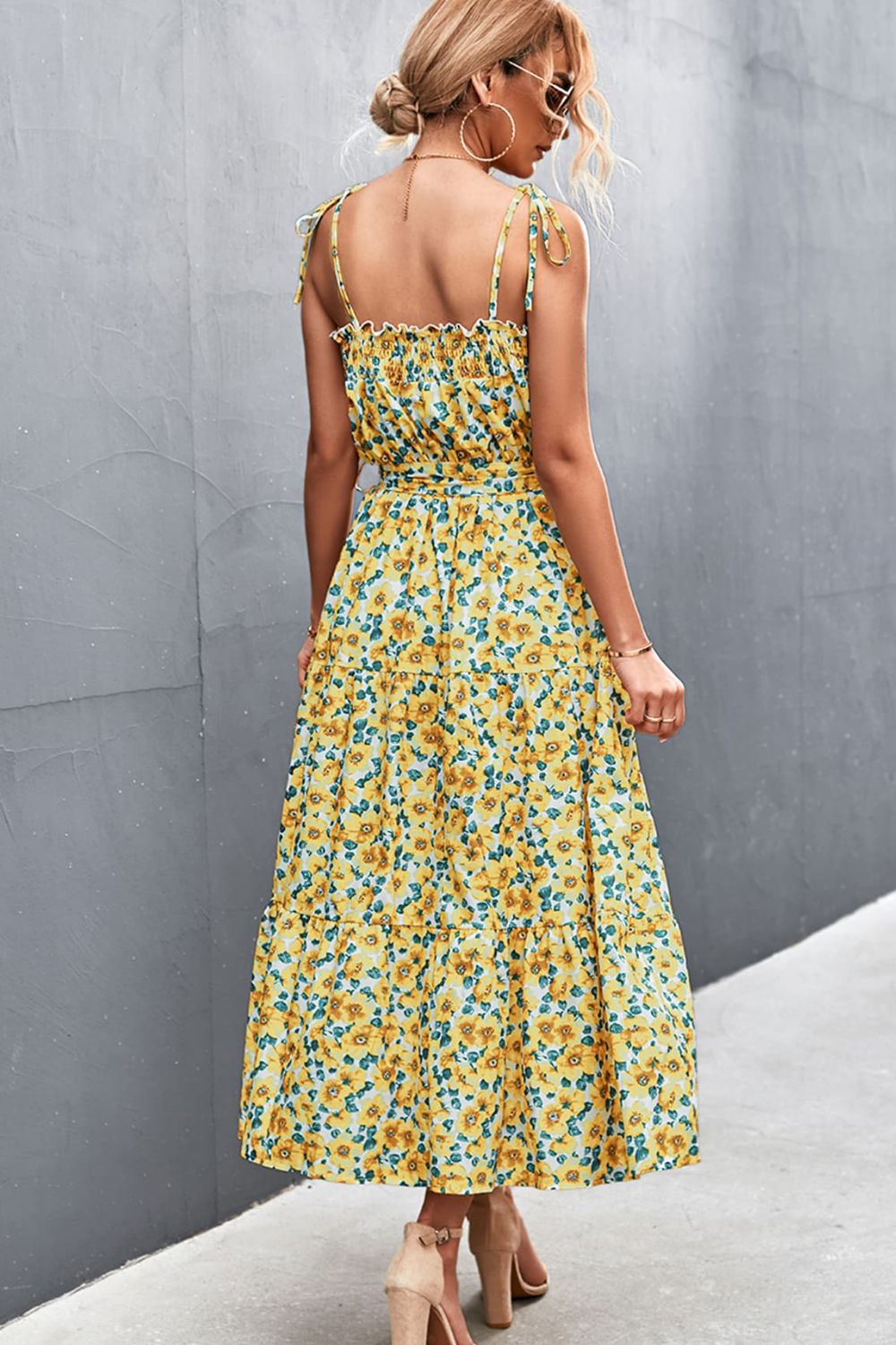 Yellow Floral Tie-Shoulder Dress