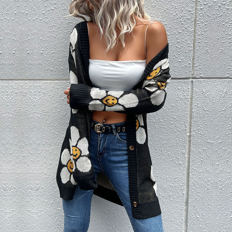 Floral Smile Button Down Long Cardigan