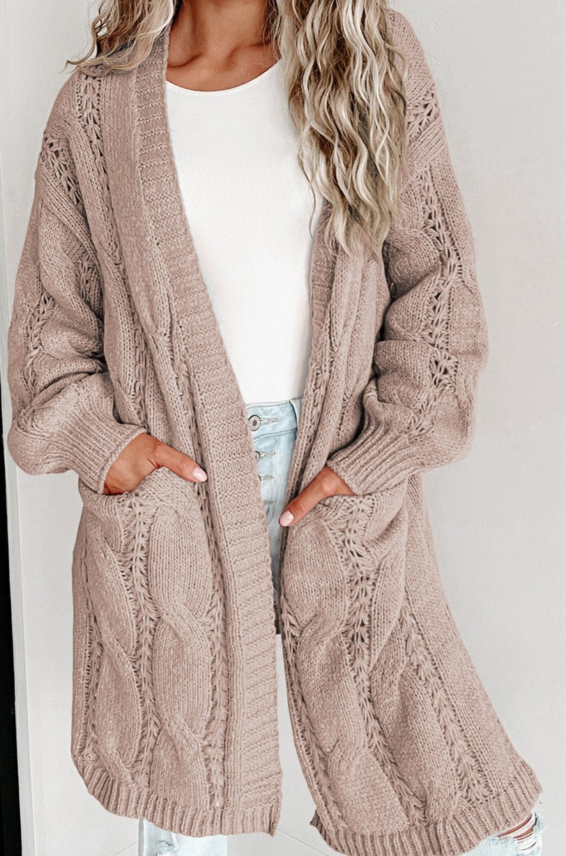 Cable-Knit Dropped Shoulder Cardigan