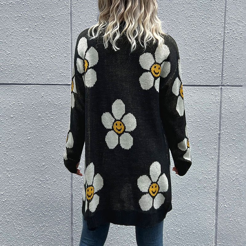 Floral Smile Button Down Long Cardigan