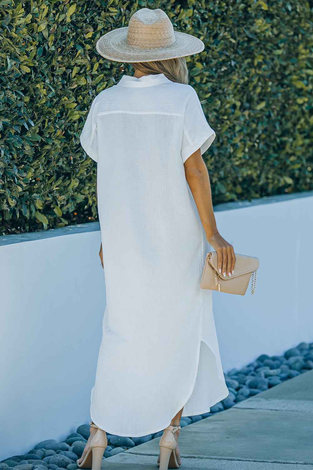 Santorini Button Down Slit Maxi Dress