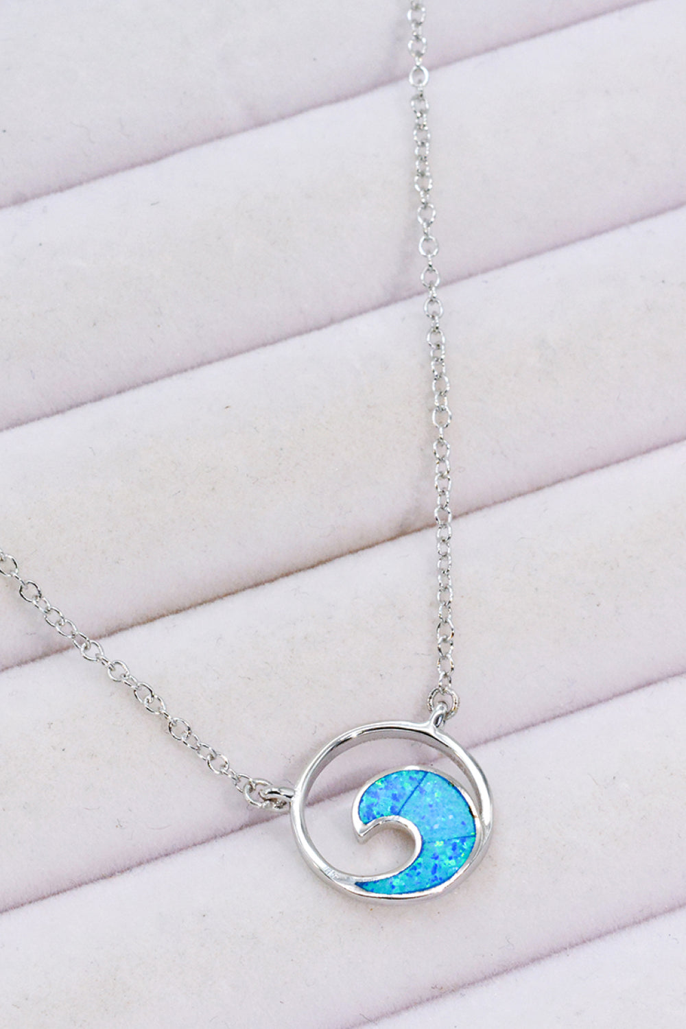 Sterling Silver Opal Wave Pendant Necklace