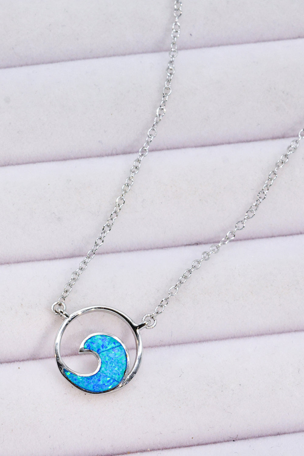 Sterling Silver Opal Wave Pendant Necklace