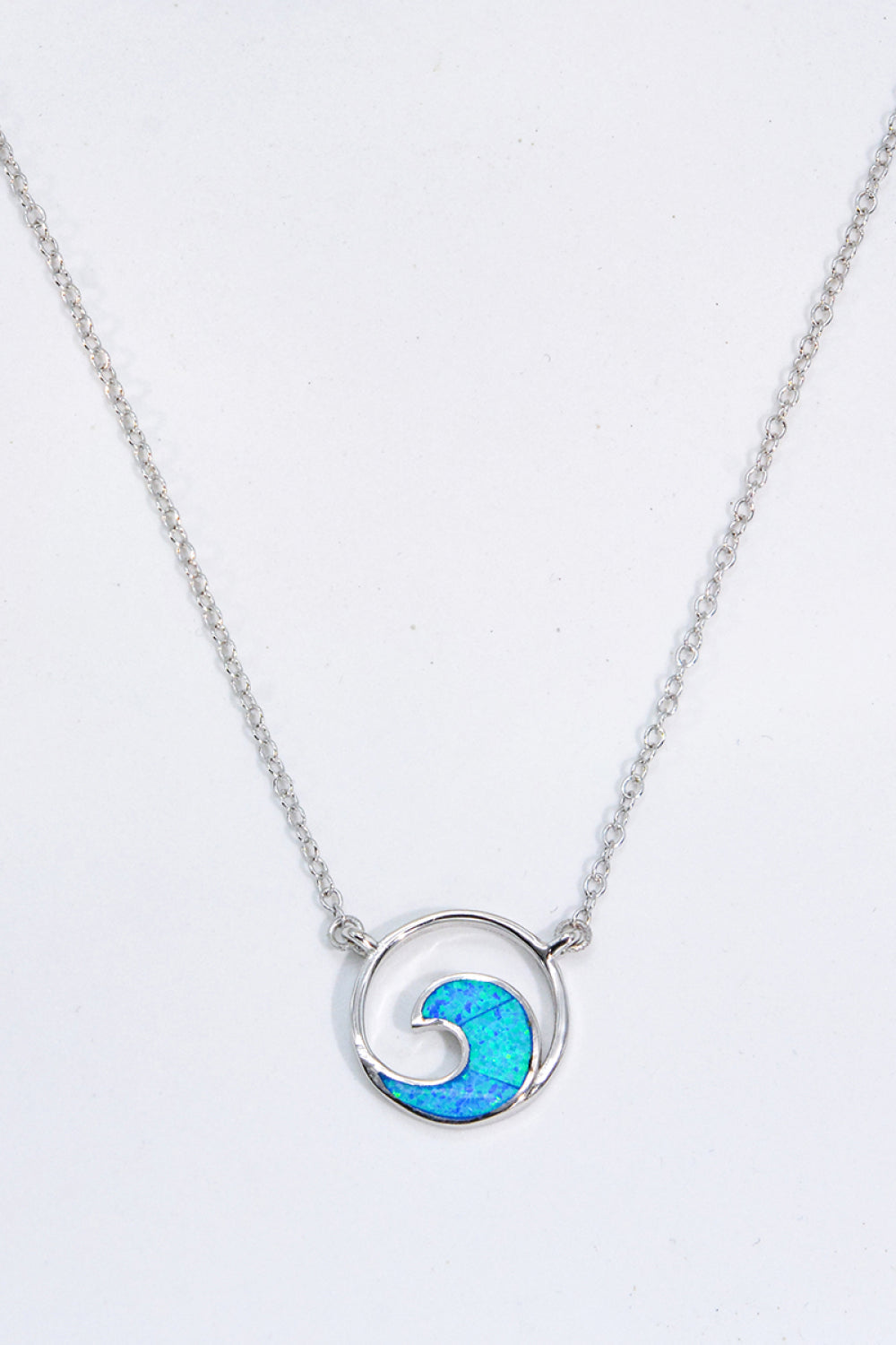 Sterling Silver Opal Wave Pendant Necklace