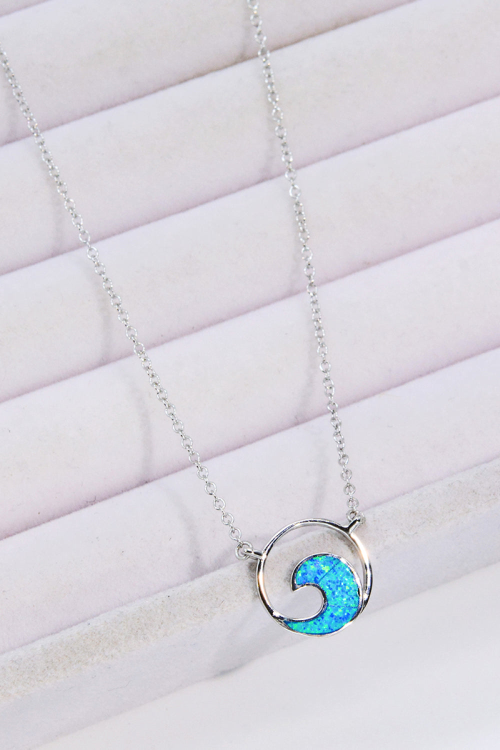 Sterling Silver Opal Wave Pendant Necklace